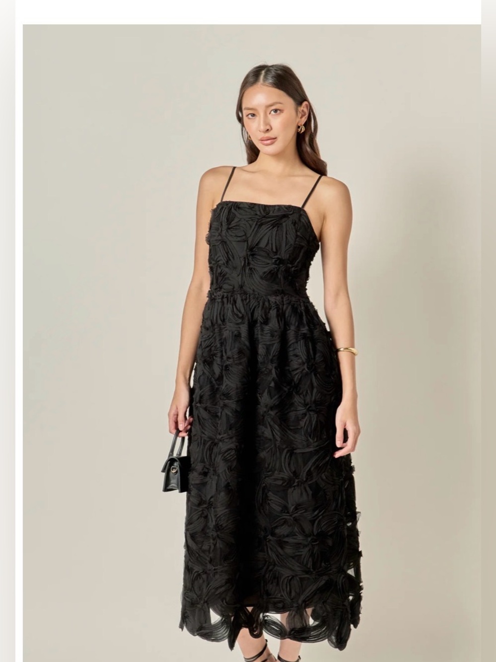 English Factory FLOWER EMBELLISHED MIDI DRESS. Black